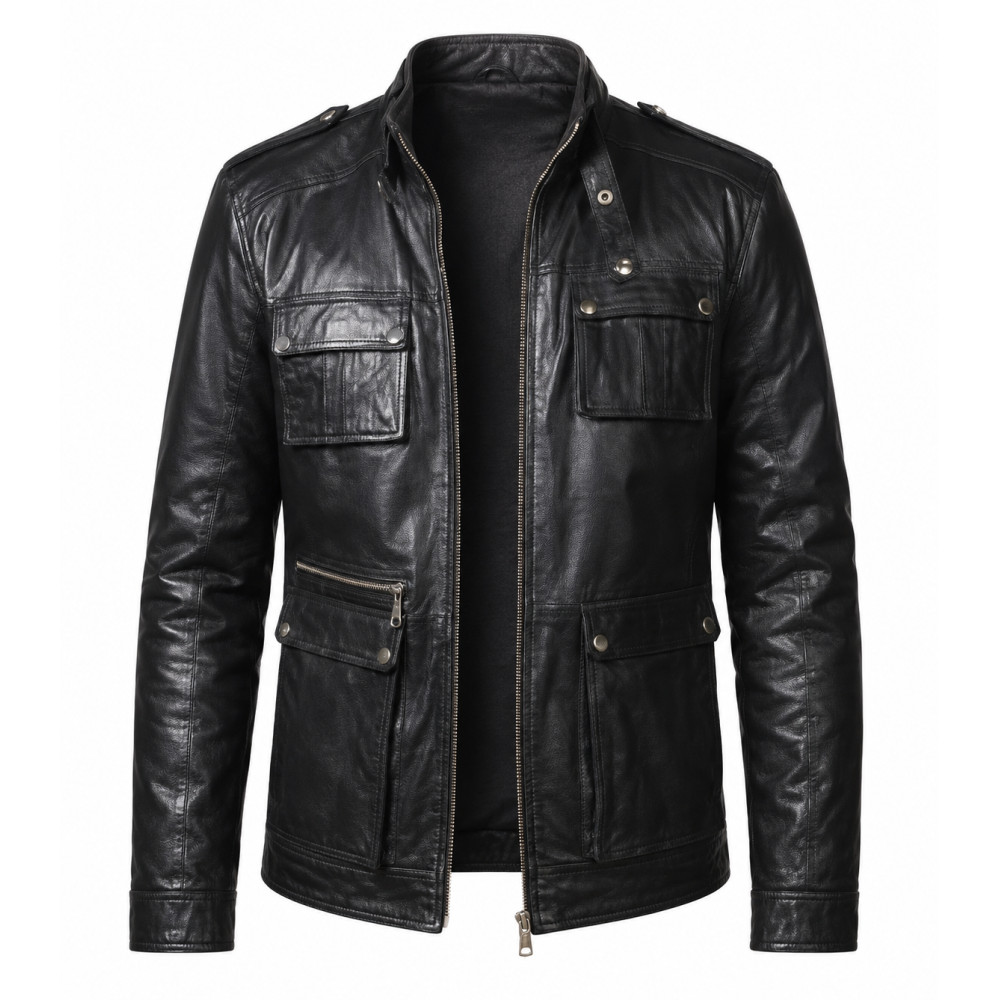 Mens Black Leather Field Jacket | America Suits